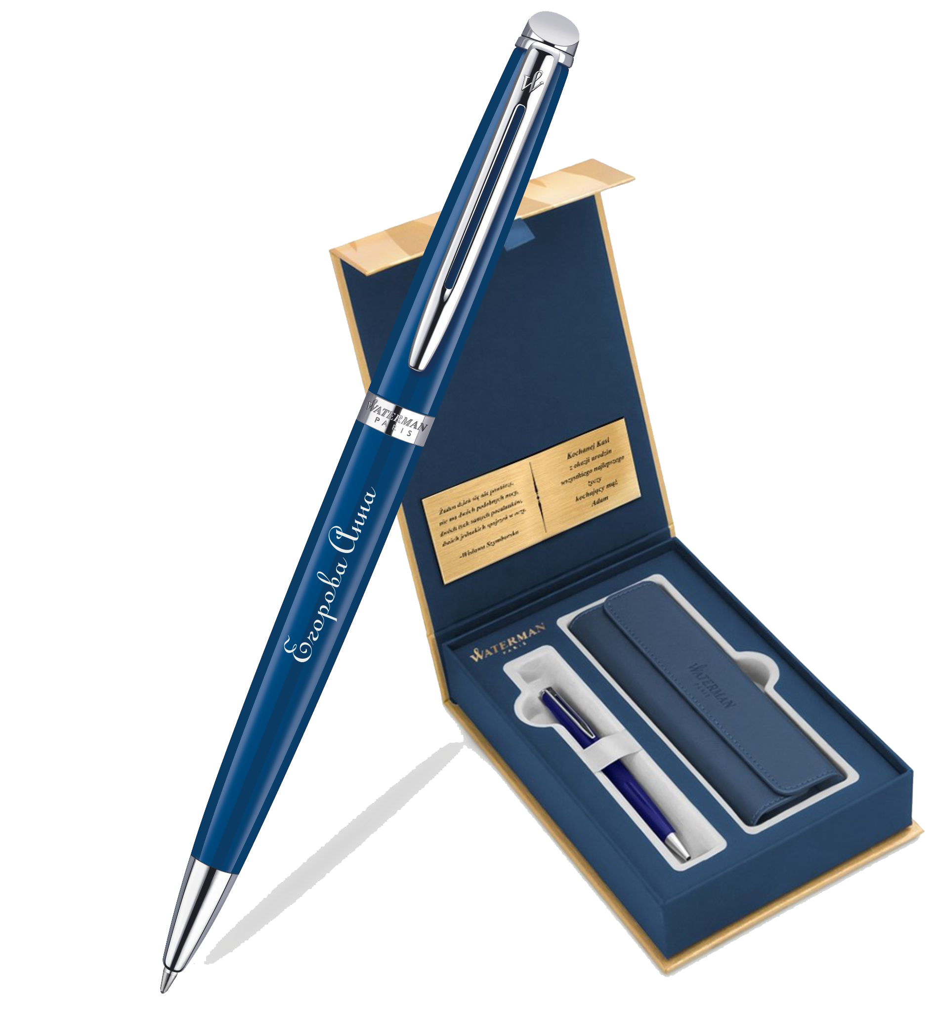 1904603Gifts Waterman Hemisphere Набор с гравировкой: Чехол и Шариковая ручка, Blue Obsession CT